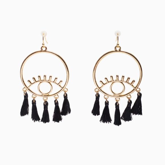 All Seeing Tassel Earrings in Black - Picture 1 of 2
